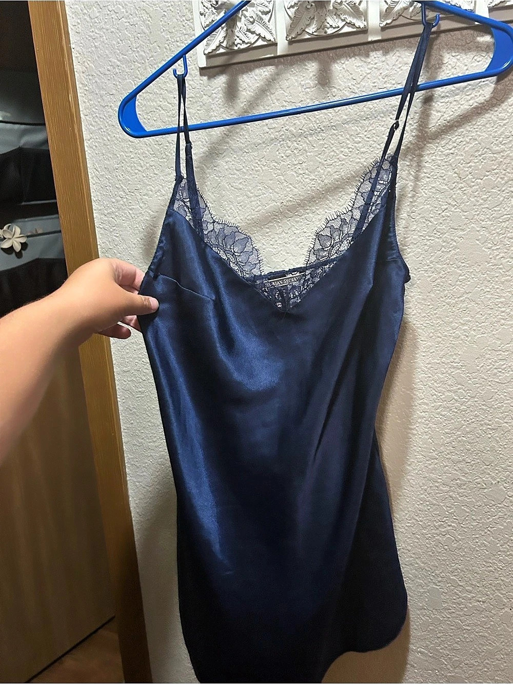 Victoria's Secret Satin Lace-Trim Slip Dress Blue XS Like New